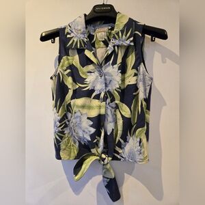 Tommy Bahama Silk Print Tie Front Blouse Size S/M 4/6